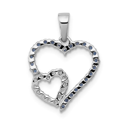 14k White Gold Real Diamond and Sapphire Double Heart Pendant