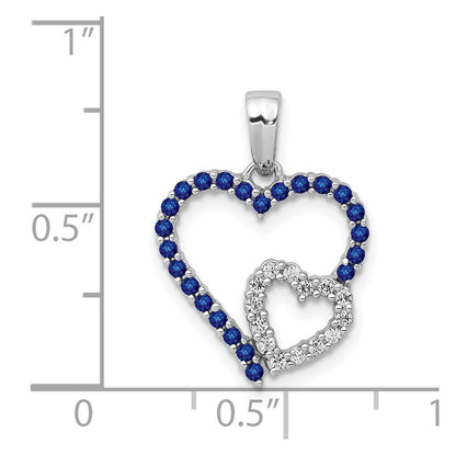 14k White Gold Real Diamond and Sapphire Double Heart Pendant