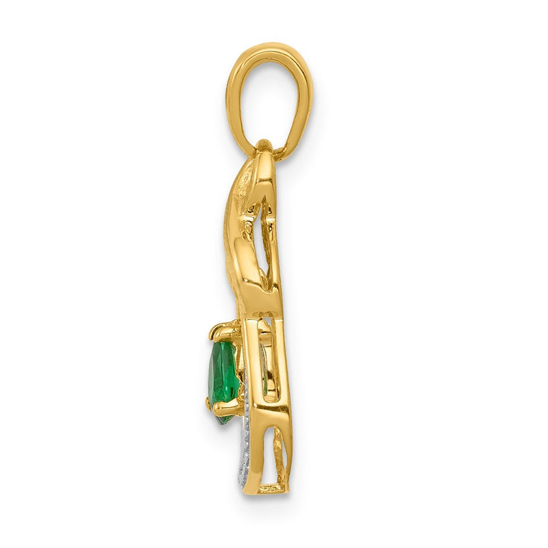 14K Yellow Gold Pear Emerald and Real Diamond Pendant