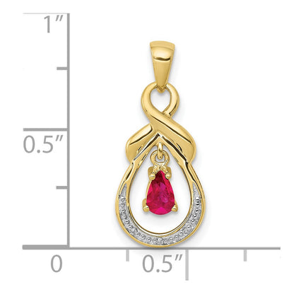 10K Yellow Gold Pear Ruby and Real Diamond Dangle Pendant