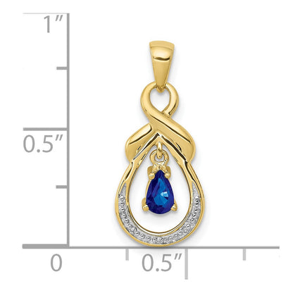 10K Yellow Gold Pear Sapphire and Real Diamond Dangle Pendant