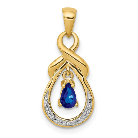 10K Yellow Gold Pear Sapphire and Real Diamond Dangle Pendant