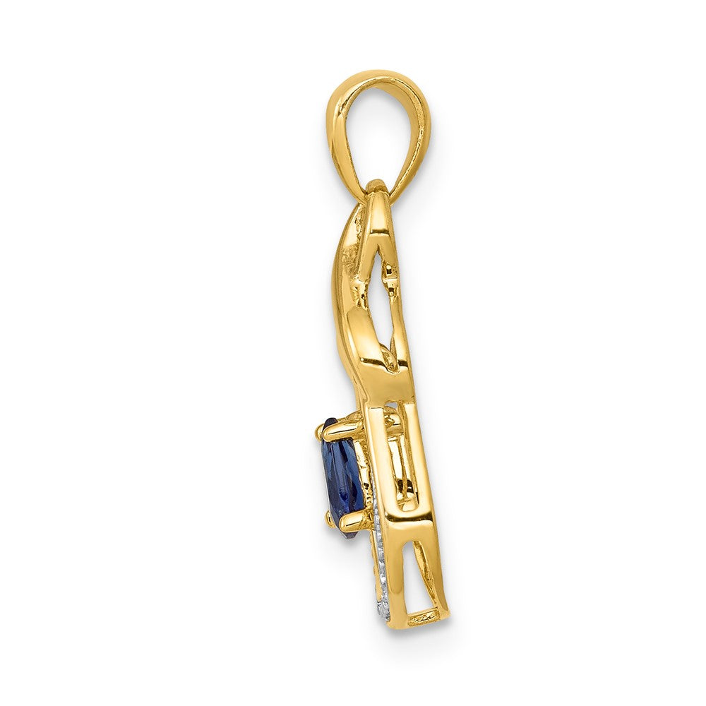 14K Yellow Gold Pear Sapphire and Real Diamond Dangle Pendant