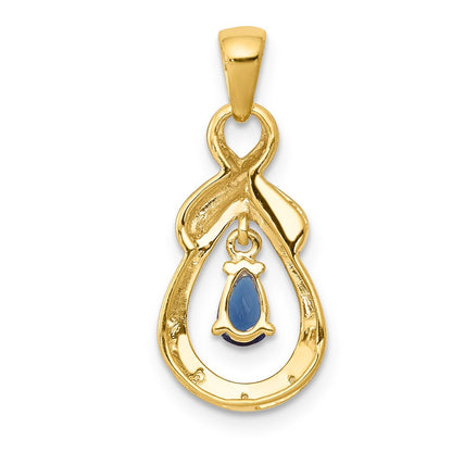 14K Yellow Gold Pear Sapphire and Real Diamond Dangle Pendant