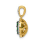 Solid 14k Yellow Gold Halo Simulated CZ and Emerald Circle Pendant