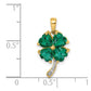 14K Yellow Gold Created Emerald and Real Diamond Four Leaf Clover Pendant