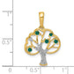Solid 14k Yellow Gold Created Simulated Emerald and CZ Polished Tree Pendant
