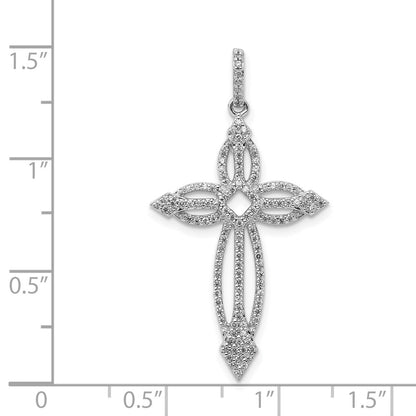 14k White Gold 1/3ct. Real Diamond Fancy Cross Pendant