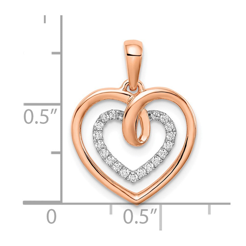 14k Two-Tone Gold White and Rose Heart Real Diamond Pendant