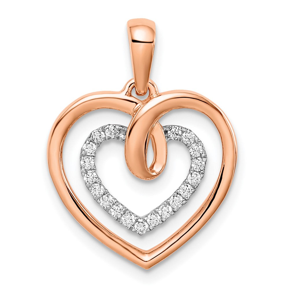 14k Two-Tone Gold White and Rose Heart Real Diamond Pendant