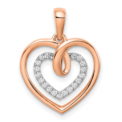 14k Two-Tone Gold White and Rose Heart Real Diamond Pendant