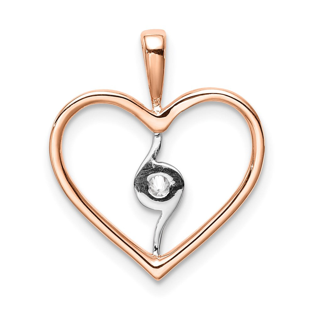 14k Two-Tone Gold White and Rose Heart Real Diamond Pendant