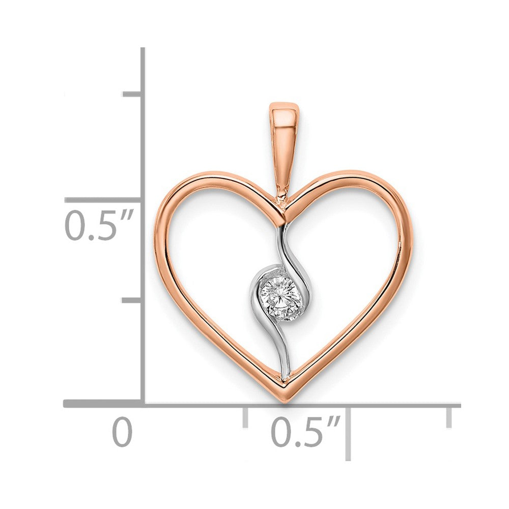 14k Two-Tone Gold White and Rose Heart Real Diamond Pendant