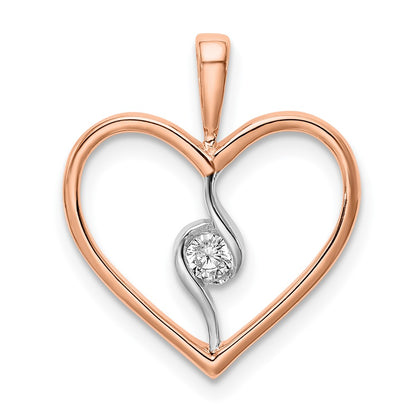 14k Two-Tone Gold White and Rose Heart Real Diamond Pendant