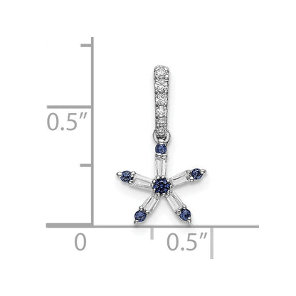14k White Gold Blue Sapphire and Real Diamond Star Pendant