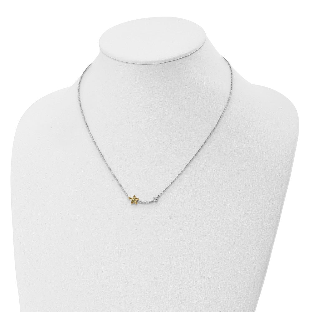 14k Two-Tone Gold Real Diamond/Yellow Sapphire Star and Arrow Necklace
