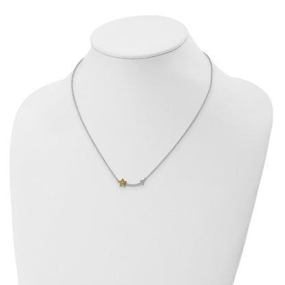 14k Two-Tone Gold Real Diamond/Yellow Sapphire Star and Arrow Necklace