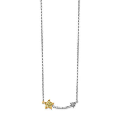 14k Two-Tone Gold Real Diamond/Yellow Sapphire Star and Arrow Necklace