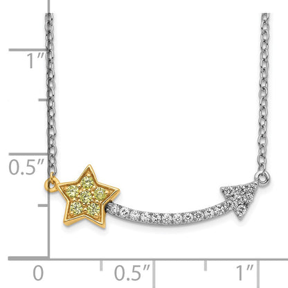 14k Two-Tone Gold Real Diamond/Yellow Sapphire Star and Arrow Necklace