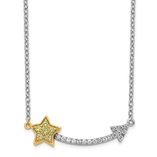 14k Two-Tone Gold Real Diamond/Yellow Sapphire Star and Arrow Necklace