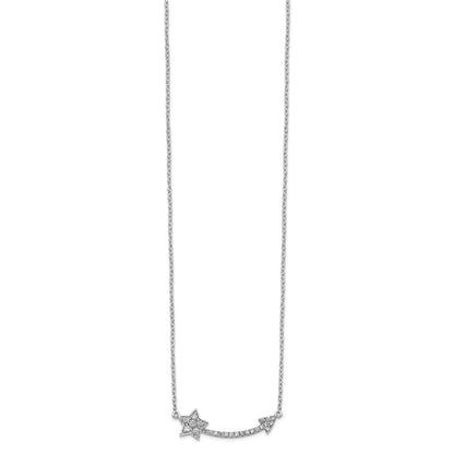 14k White Gold Real Diamond Star and Arrow Pendant Necklace