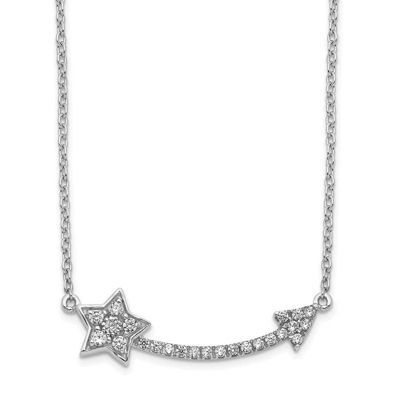 14k White Gold Real Diamond Star and Arrow Pendant Necklace