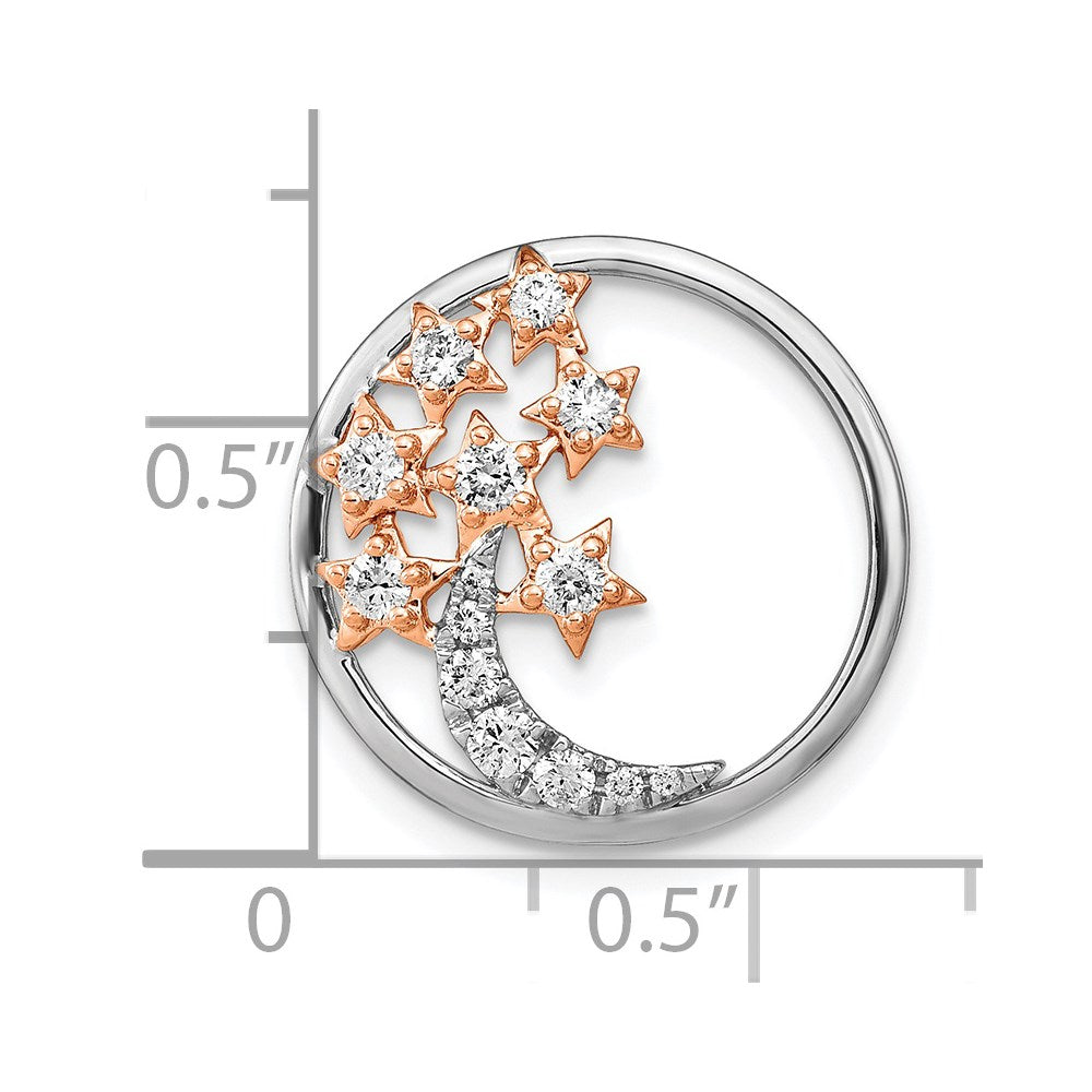 14k Two-tone Gold Moon and Stars Circle Real Diamond Chain Slide