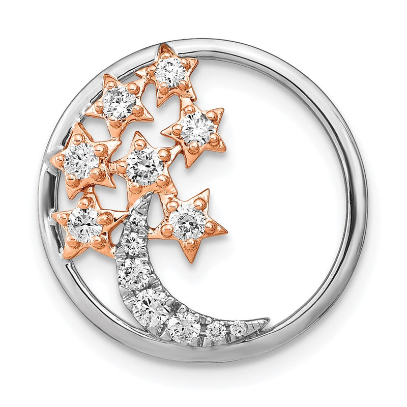 14k Two-tone Gold Moon and Stars Circle Real Diamond Chain Slide
