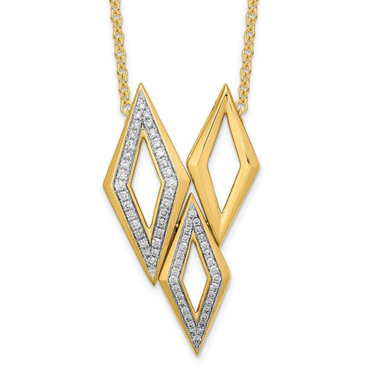 14K Yellow Gold Polished Fancy Real Diamond 18in Necklace