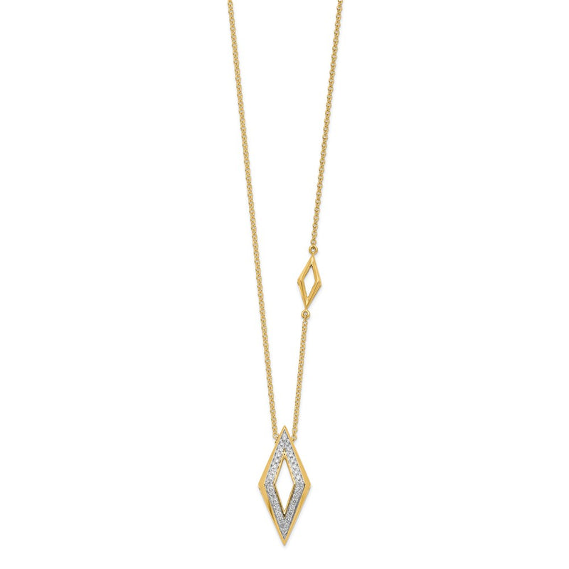 14K Yellow Gold Polished Fancy Real Diamond 18in Necklace