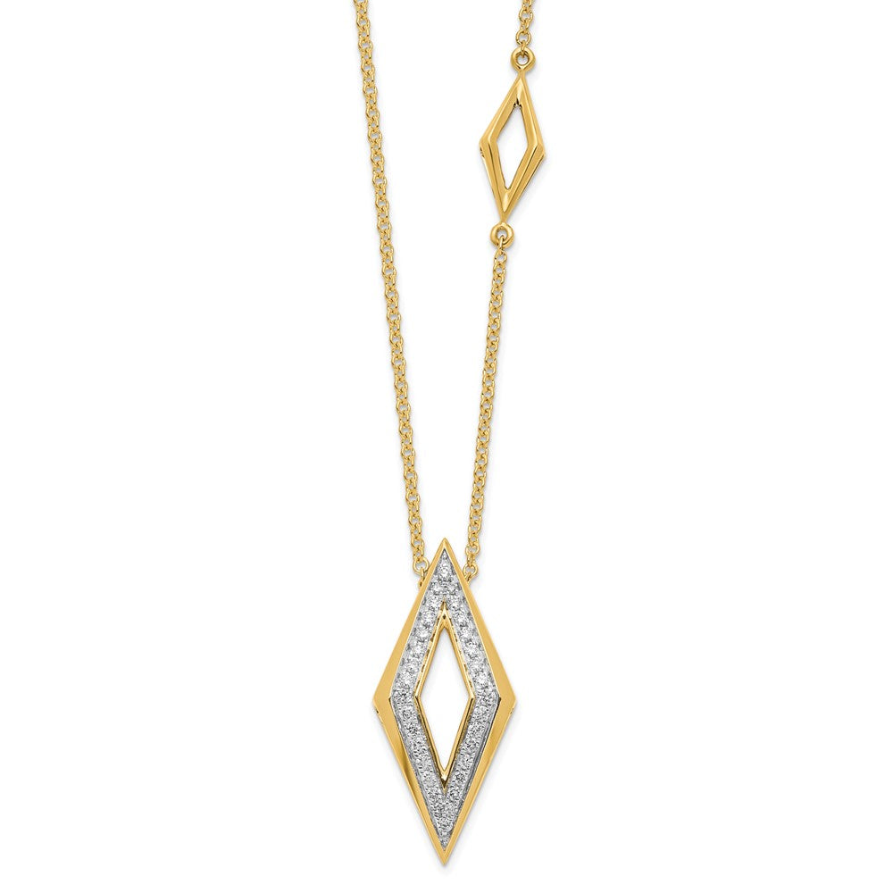 14K Yellow Gold Polished Fancy Real Diamond 18in Necklace