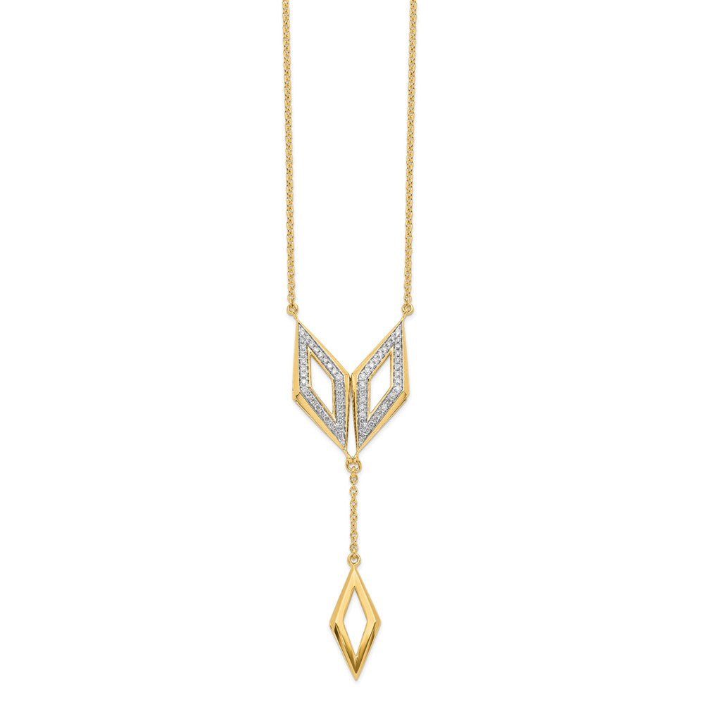 14K Yellow Gold Polished Dangle Fancy Real Diamond 18in Necklace