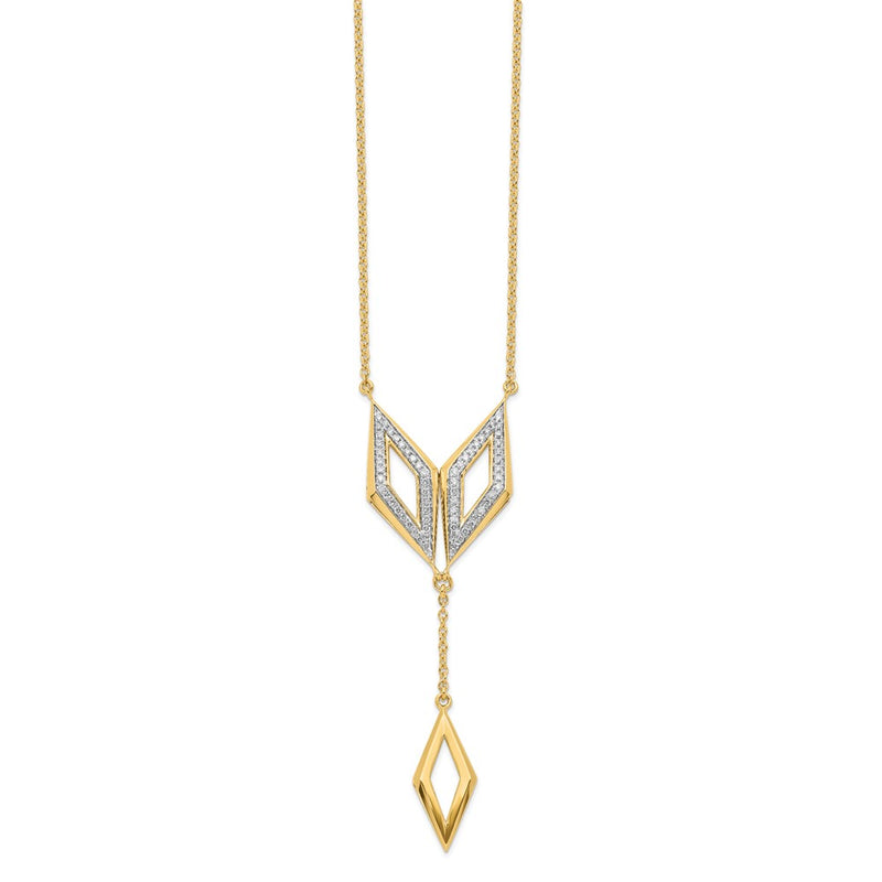 14K Yellow Gold Polished Dangle Fancy Real Diamond 18in Necklace