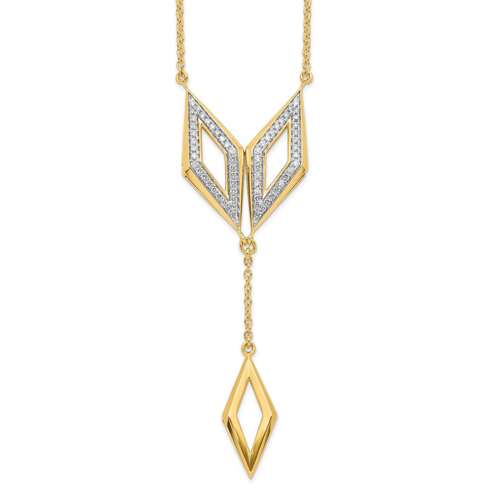 14K Yellow Gold Polished Dangle Fancy Real Diamond 18in Necklace