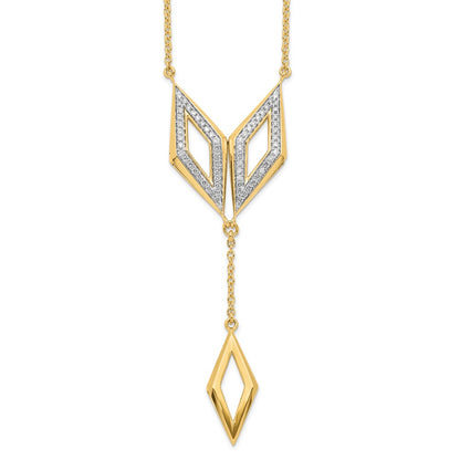 14K Yellow Gold Polished Dangle Fancy Real Diamond 18in Necklace