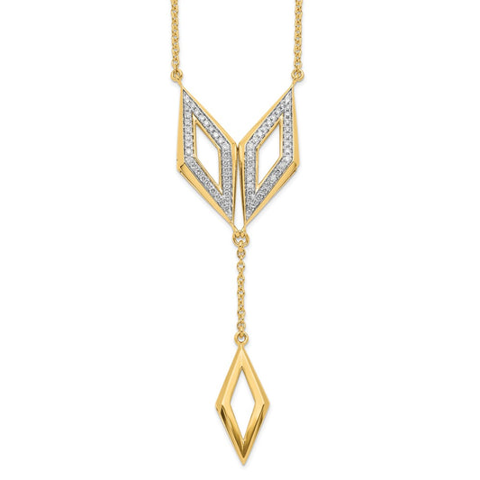14K Yellow Gold Polished Dangle Fancy Real Diamond 18in Necklace