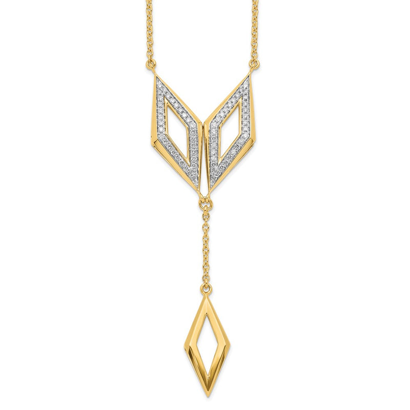 14K Yellow Gold Polished Dangle Fancy Real Diamond 18in Necklace