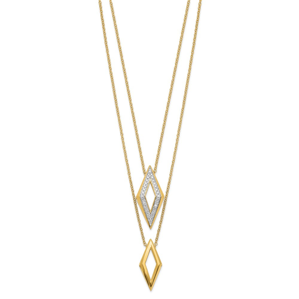 14K Yellow Gold Polished Fancy Double Strand Real Diamond 16in Necklace
