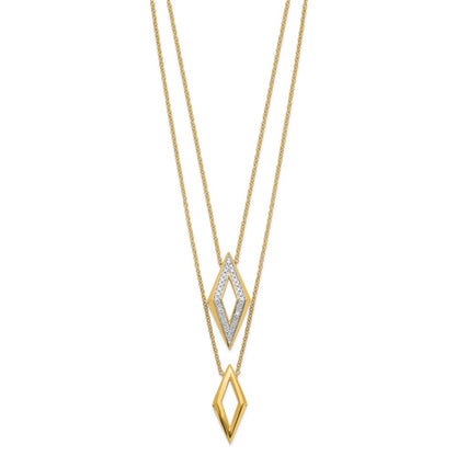 14K Yellow Gold Polished Fancy Double Strand Real Diamond 16in Necklace