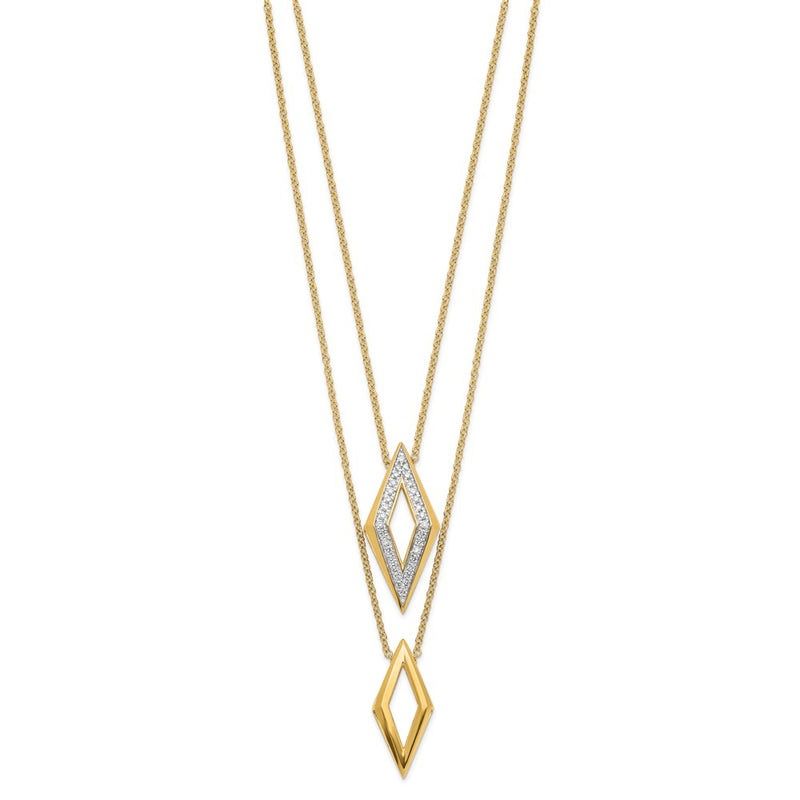 14K Yellow Gold Polished Fancy Double Strand Real Diamond 16in Necklace