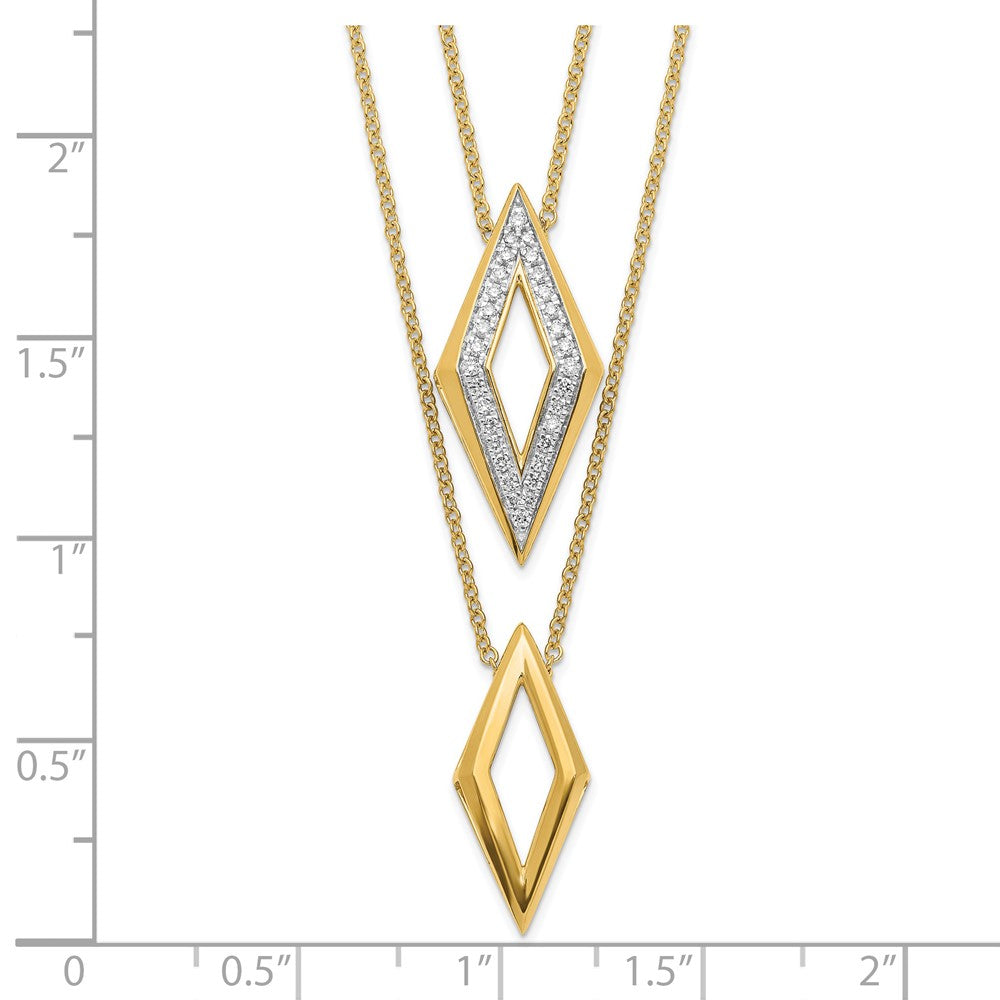 14K Yellow Gold Polished Fancy Double Strand Real Diamond 16in Necklace