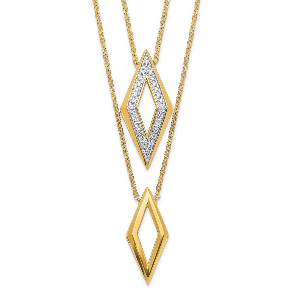 14K Yellow Gold Polished Fancy Double Strand Real Diamond 16in Necklace
