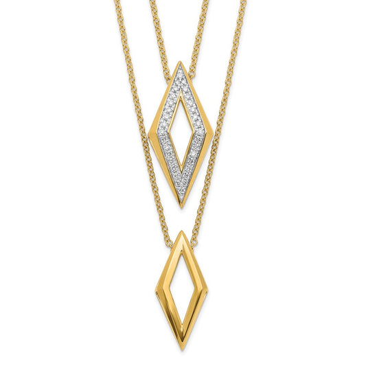 14K Yellow Gold Polished Fancy Double Strand Real Diamond 16in Necklace