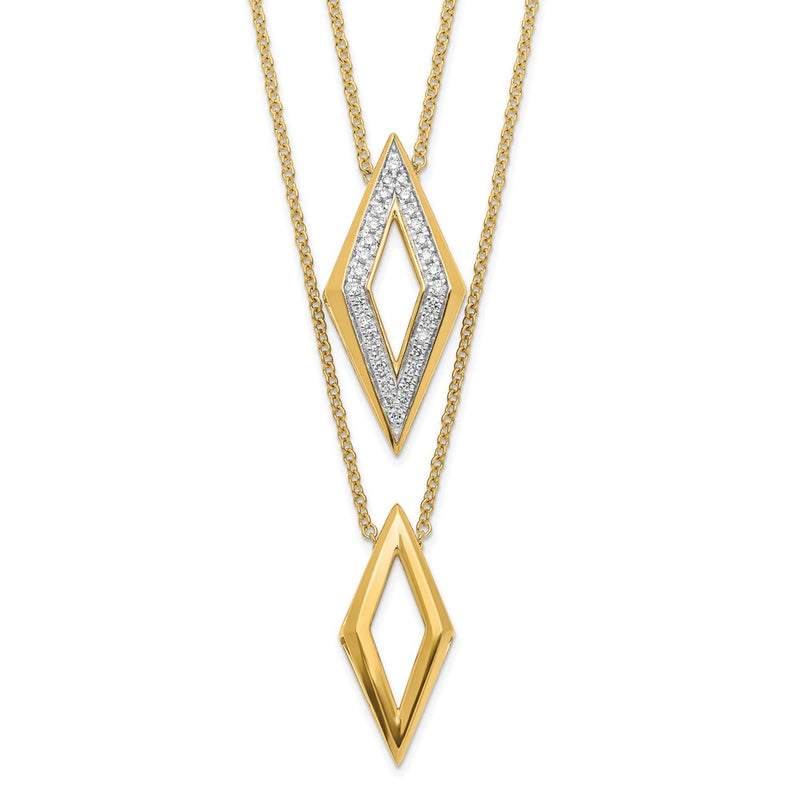 14K Yellow Gold Polished Fancy Double Strand Real Diamond 16in Necklace