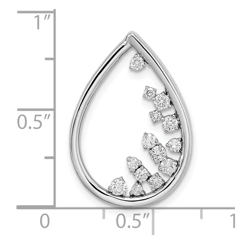 14k White Gold Polished Teardrop Real Diamond Chain Slide