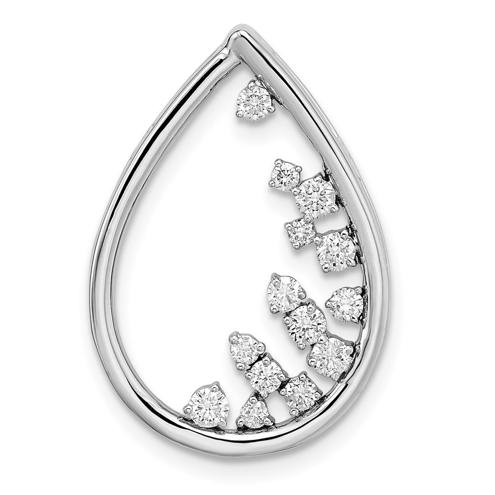 14k White Gold Polished Teardrop Real Diamond Chain Slide