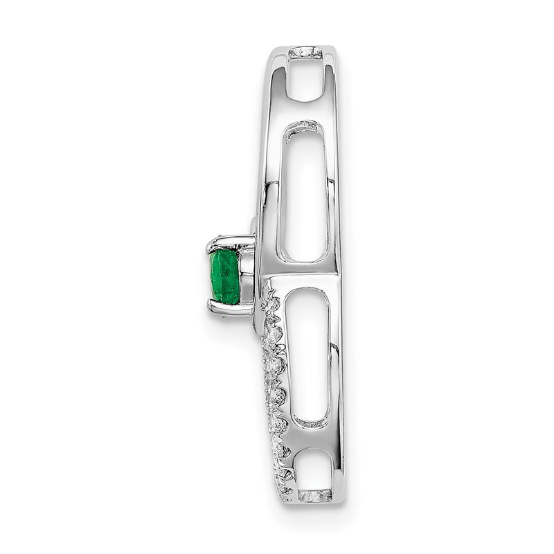 14k White Gold Emerald Double Circle Real Diamond Chain Slide