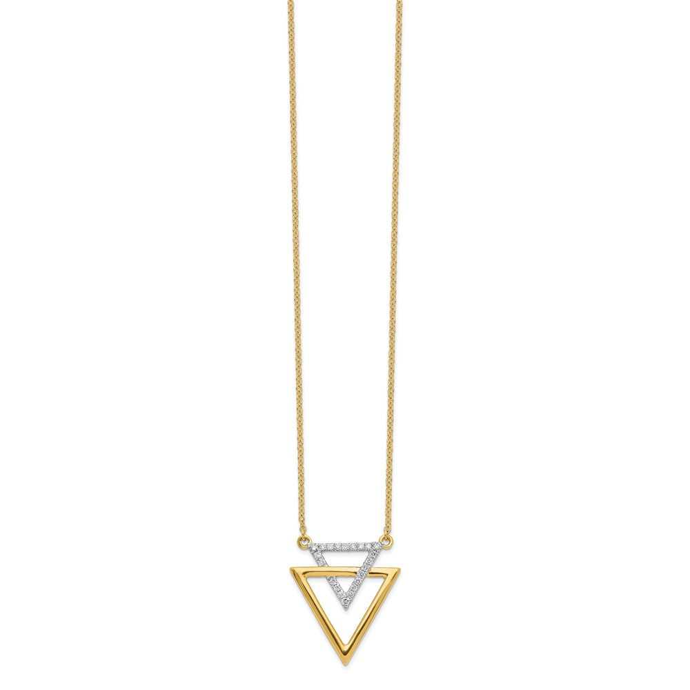 14K Yellow Gold Polished Double Triangle Real Diamond 18in Necklace