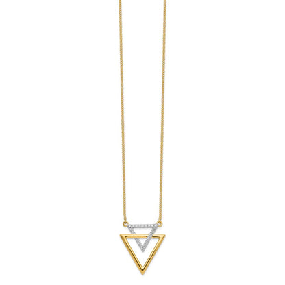 14K Yellow Gold Polished Double Triangle Real Diamond 18in Necklace