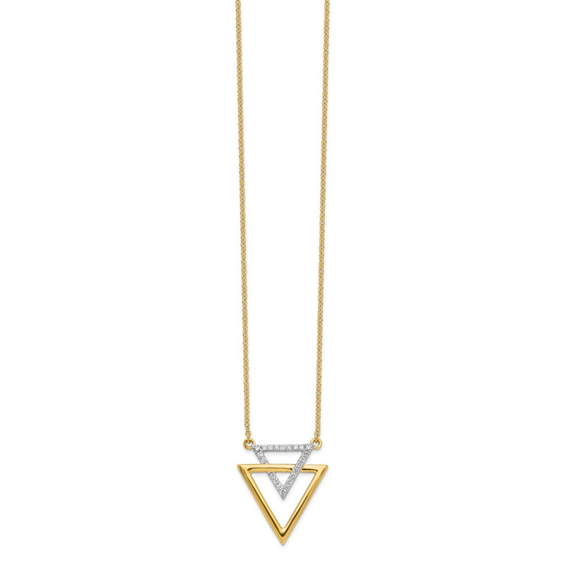 14K Yellow Gold Polished Double Triangle Real Diamond 18in Necklace
